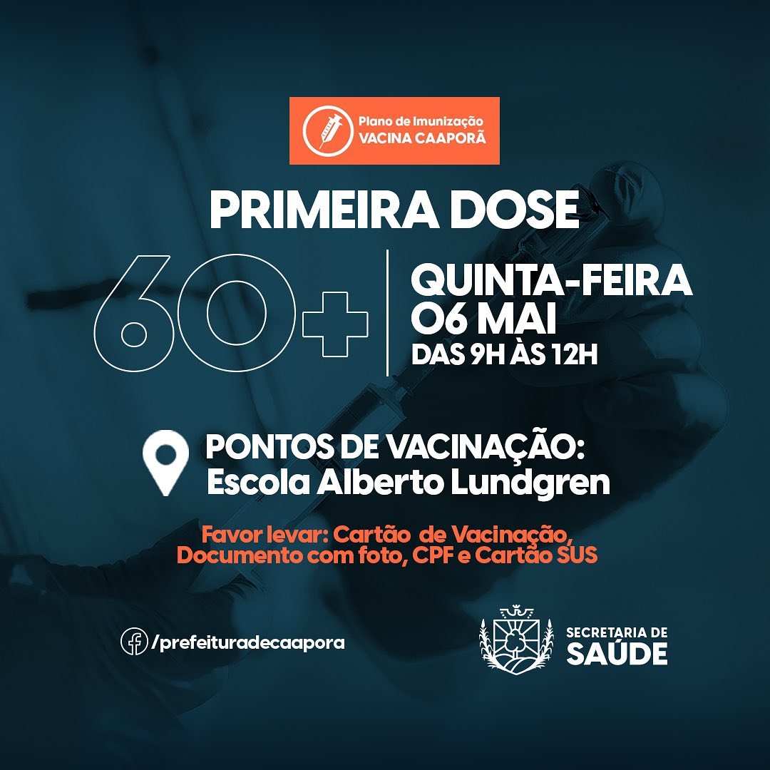 Plano de Imunização contra a COVID-19 nesta sexta-feira (07/05) - Primeira dose