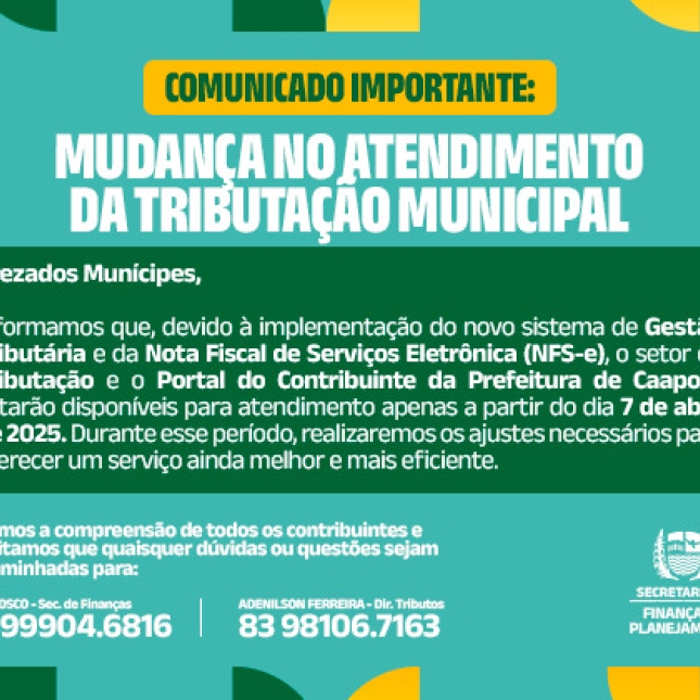 Mudança no Atendimento da Tributação Municipal
