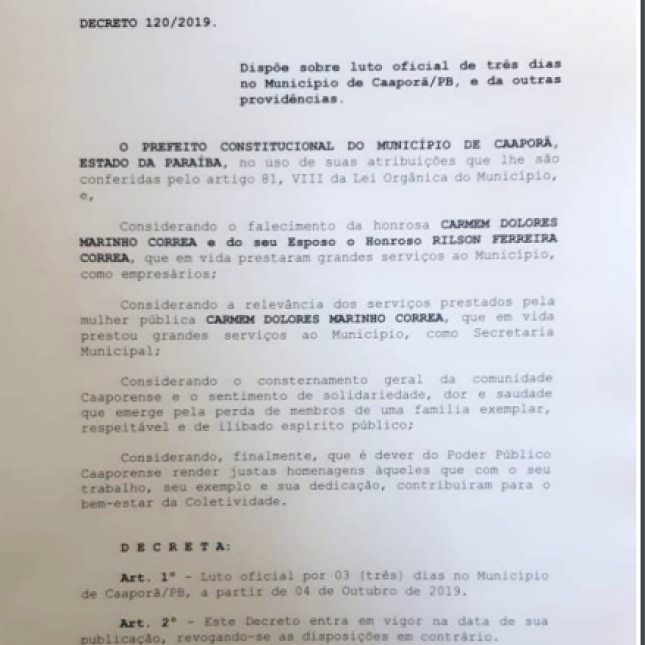 Prefeitura de Caaporã decreta luto de três dias por mortes de empresários em acidente