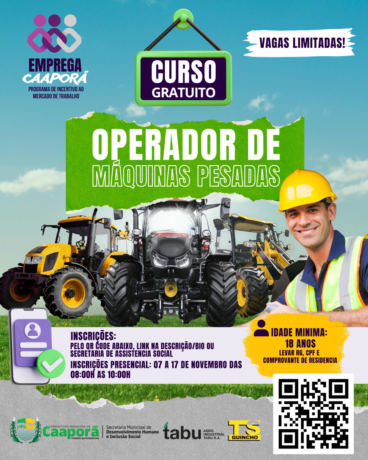 Prefeitura de Caaporã abre inscrições para curso gratuito de operador de máquinas pesadas