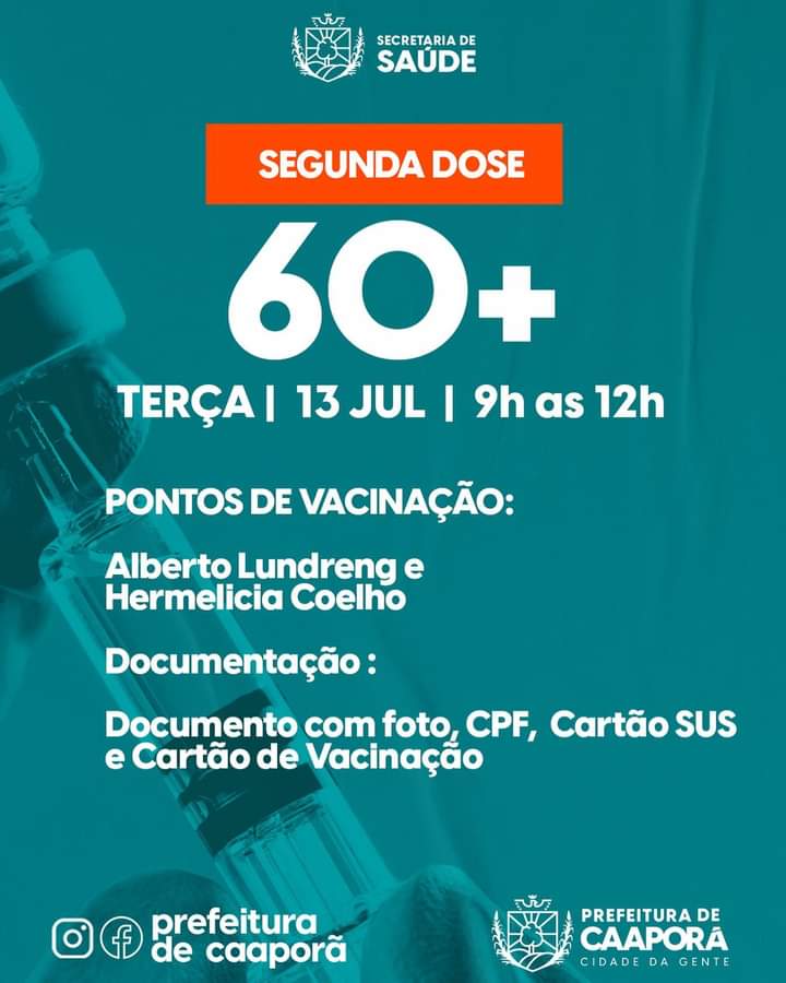 Campanha de Vacinação da segunda dose para maiores de 60 anos