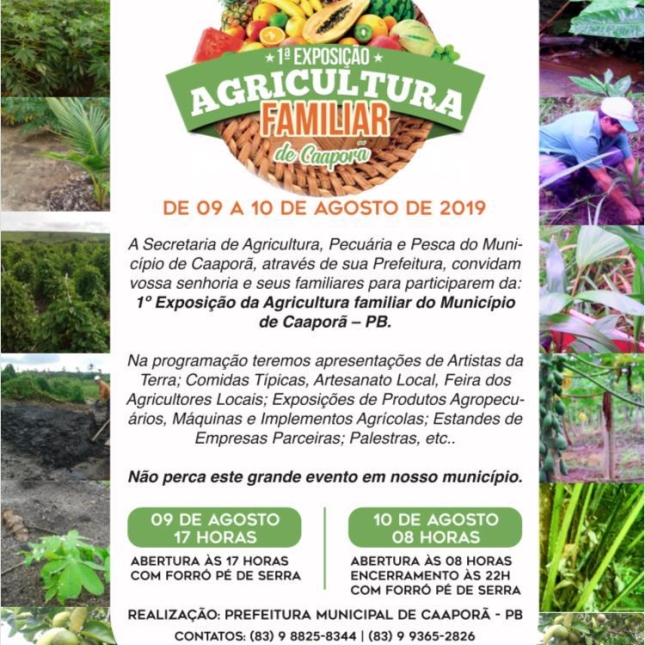 Prefeitura de Caaporã realiza a 1ª exposição da Agricultura Familiar nos dias 09 e 10 de agosto.
