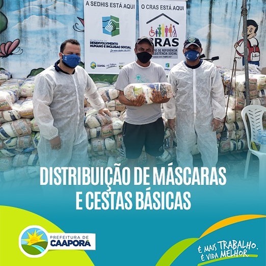Secretaria de Desenvolvimento Humano e Inclusão Social realiza distribuição de máscaras e cestas básicas para a população