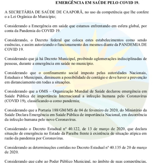 Prefeitura de Caaporã publica Instrução Normativa acerca de funcionamento de Lotéricas e correspondentes bancários do município