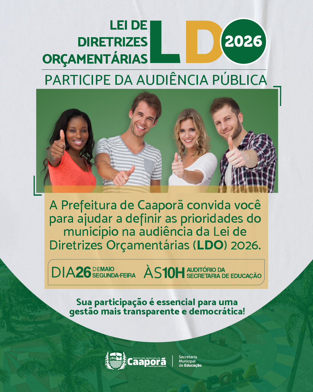 LDO 2026: Prefeitura de Caaporã convida população para audiência pública
