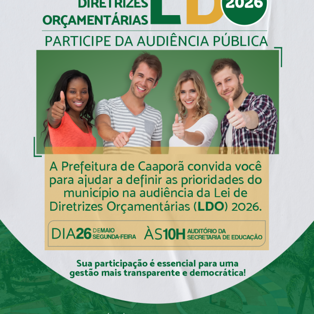 LDO 2026: Prefeitura de Caaporã convida população para audiência pública