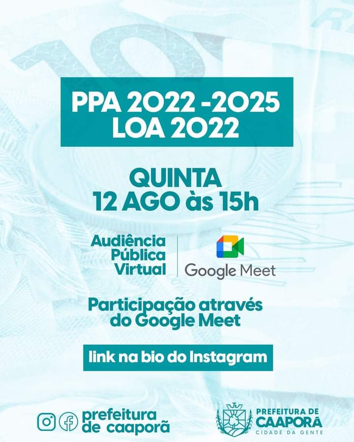 Prefeitura de Caaporã e Câmara Municipal realizarão "Audiência Pública Virtual", nesta quinta-feira (12/08)